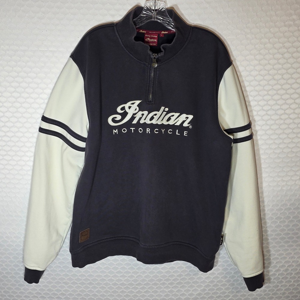 Indian Motorcycle Wrecking Crew Quarter Zip Sweatshirt Mens Large Black White